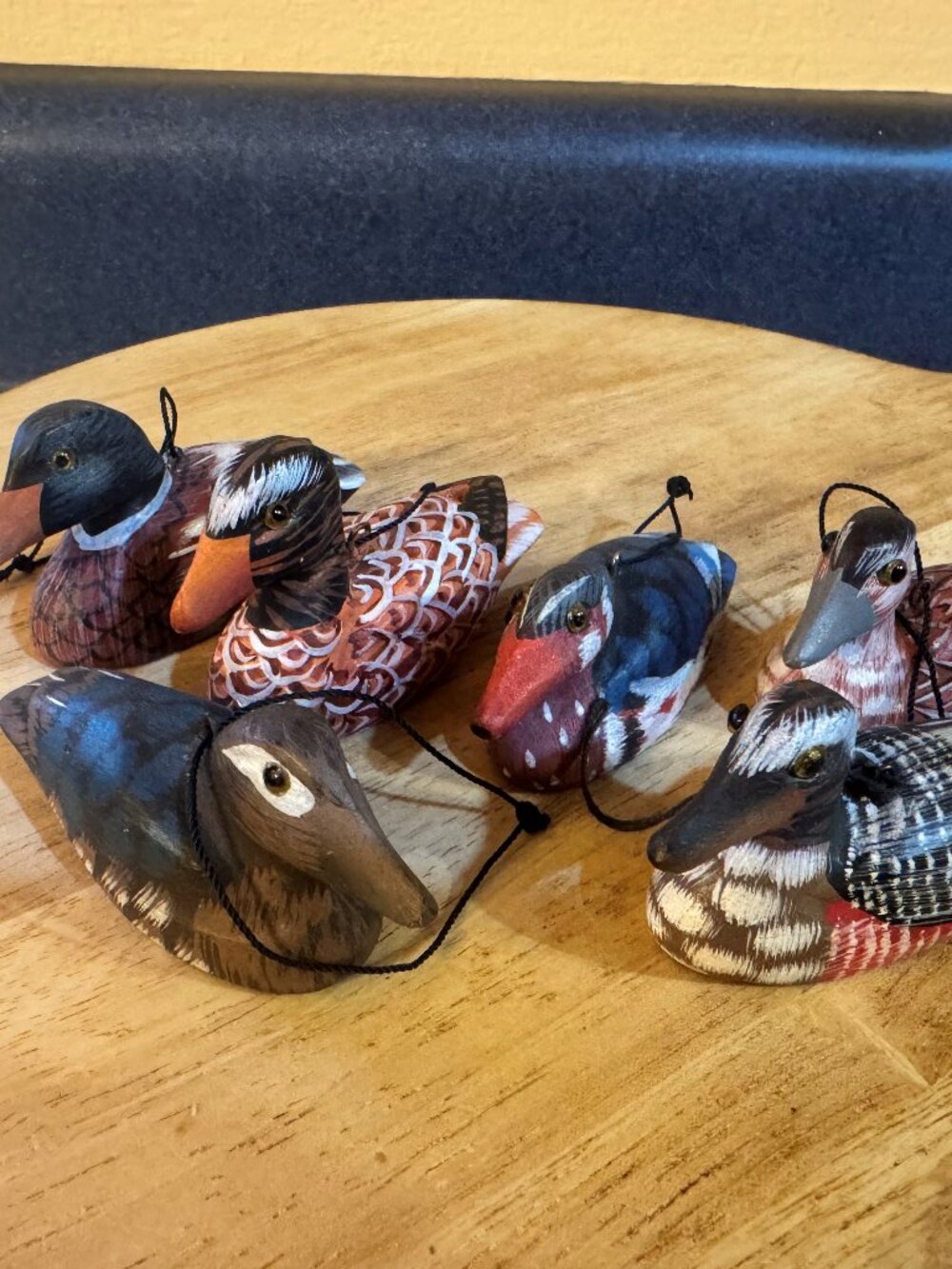 6 Vintage Wooden Mallard Duck Hand Painted, Handmade Ornaments